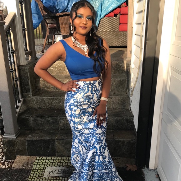 Royal Blue 2 Piece Prom Dress - Picture 2 of 5